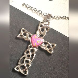 Lab created pink opal and silver necklace NWT Made in USA by Wheeler Jewelry Lab